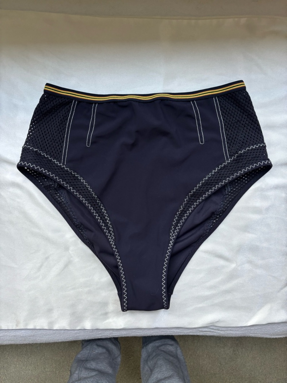 Stella McCartney Black High-Waist Bikini Brief with Yellow-Trim Waistband